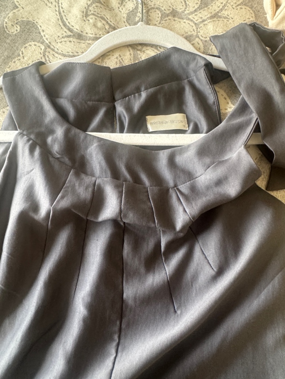 Elegant Gray Women's Dress - Classic Pleated Neckline
